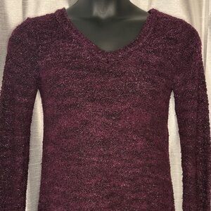 COMO BLACK V Neck Sweater Women’s S Acrylic Blend Purple Sparkle Long Sleeve